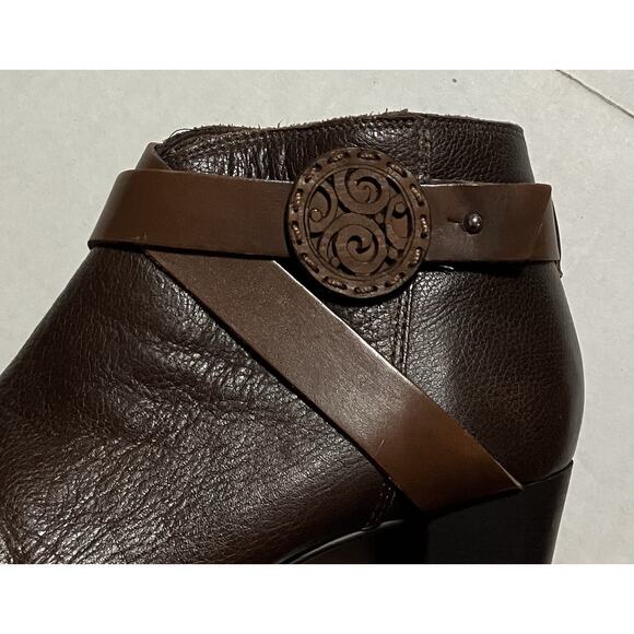 Womens Brighton Gaucho Leather Ankle Boots Block Heel Side Zip Brown 6.5 M - Picture 9 of 12